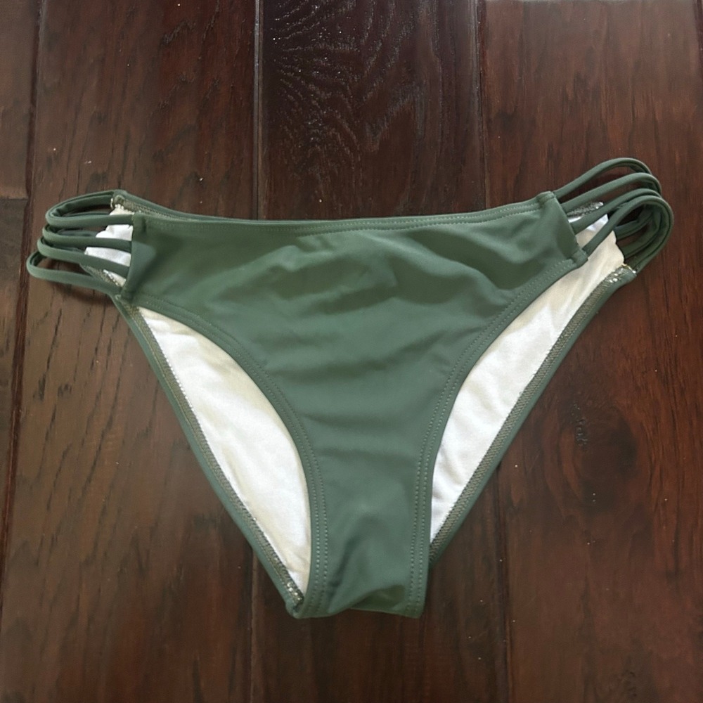 Olive Green‎ Caged Side Strappy Bikini Bottoms Medium Low Rise Swimwear summer